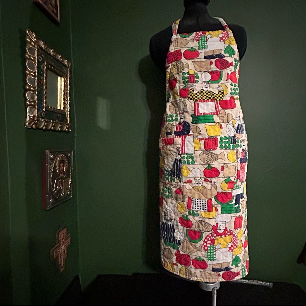 Vintage 80s/90s Colorful Handmade Quilted Reversible Halter Style Apron sz S/M